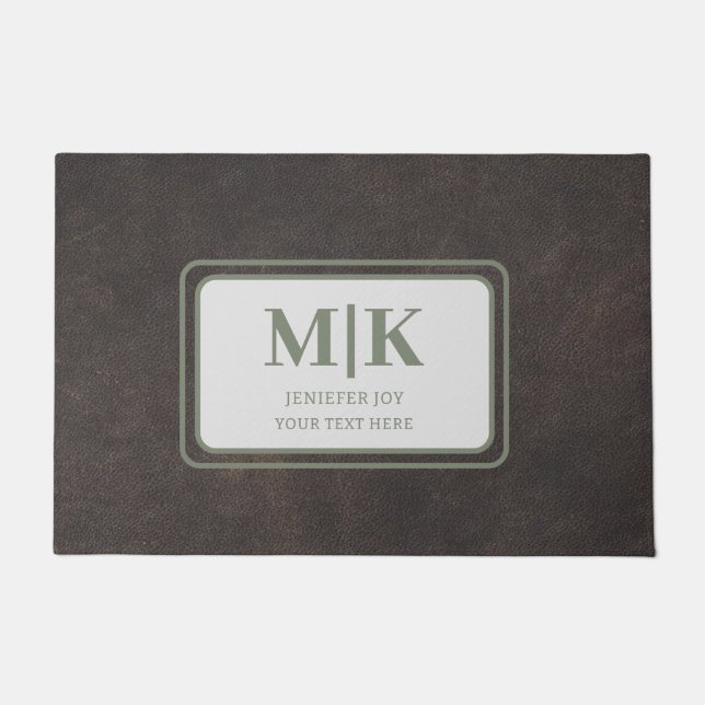 Green And Brown Leather Personalised  Doormat (Front)