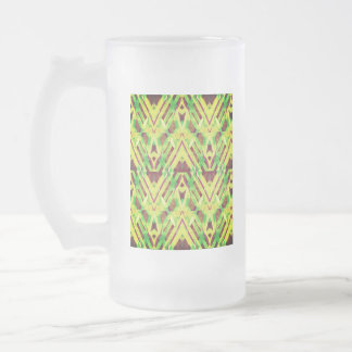 Green and brown pattern frosted glass beer mug