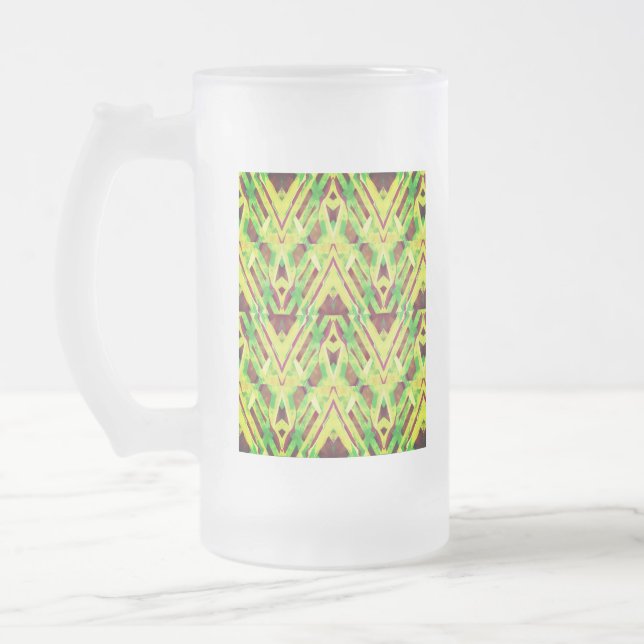Green and brown pattern frosted glass beer mug (Left)