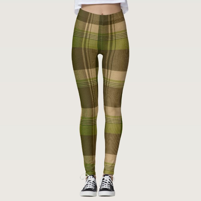 Green And Brown Plaid Leggings (Front)