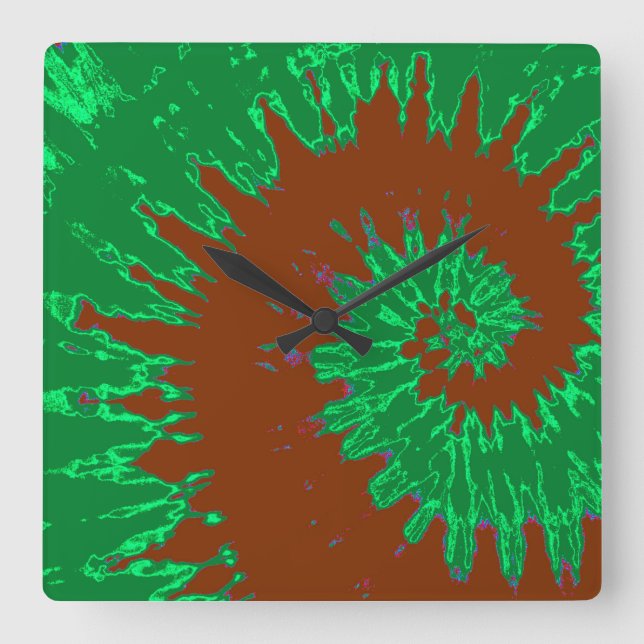 Green and Brown Spiral Tie Dye Clock (Front)