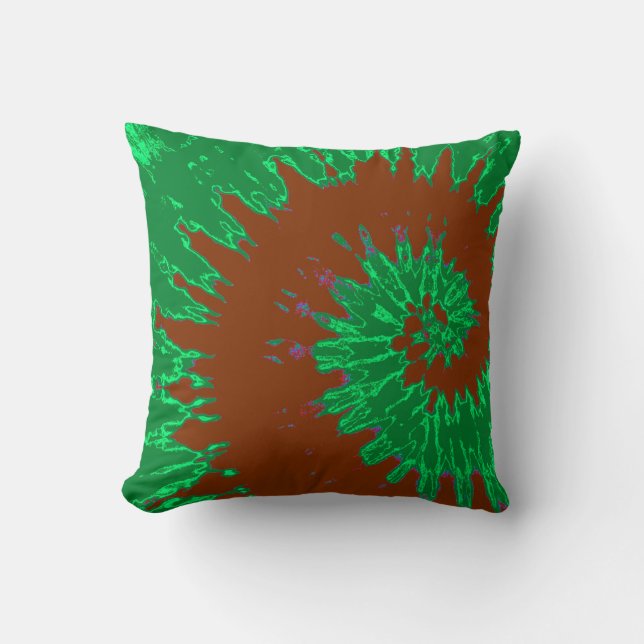 Green and Brown Spiral Tie Dye Pillow (Front)