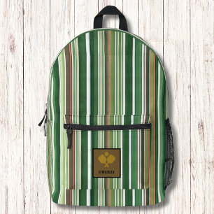 Green and Brown Stripe  Modern Monogram Pickleball Printed Backpack