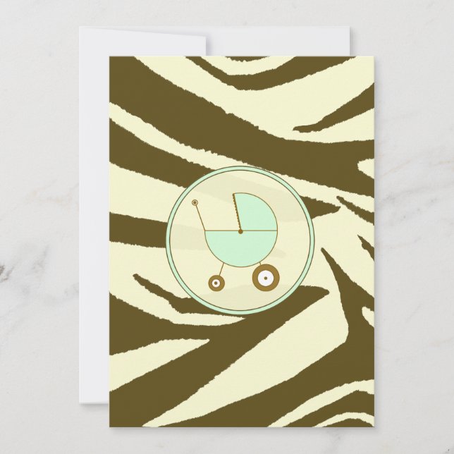 Green and Brown Zebra Print Baby Shower Invitation (Front)