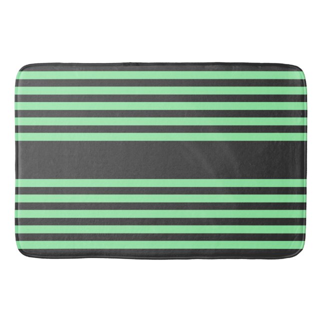 Green and charcoal five stripes pattern bath mat (Front)