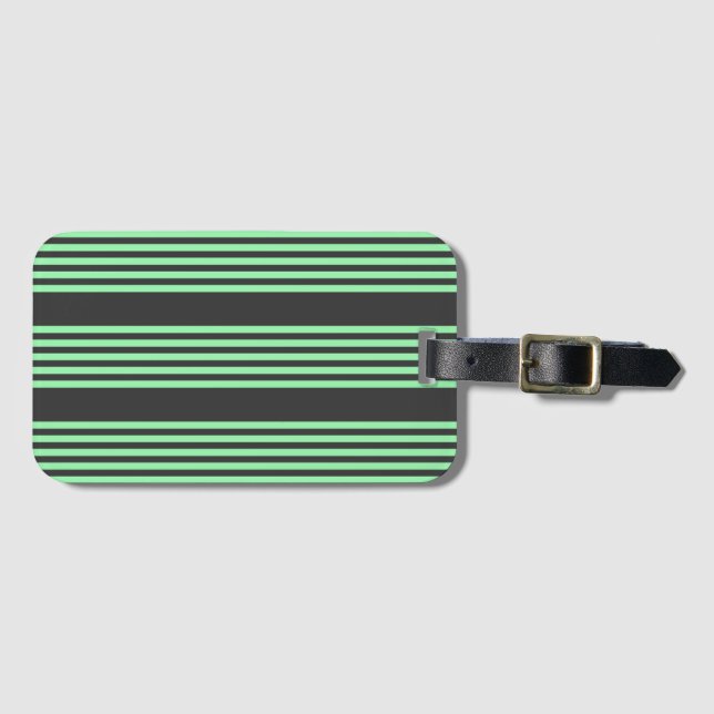 Green and charcoal five stripes pattern luggage tag (Front Horizontal)