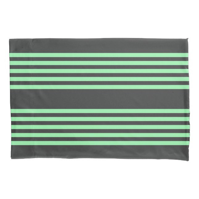 Green and charcoal five stripes pattern pillowcase (Front)