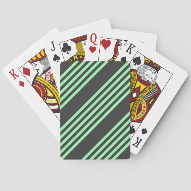 Green and charcoal five stripes pattern playing cards (Back)