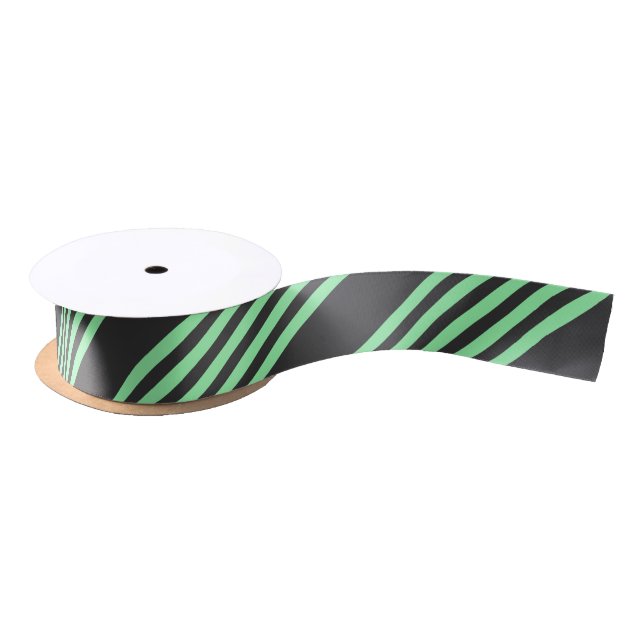 Green and charcoal five stripes pattern satin ribbon (Spool)