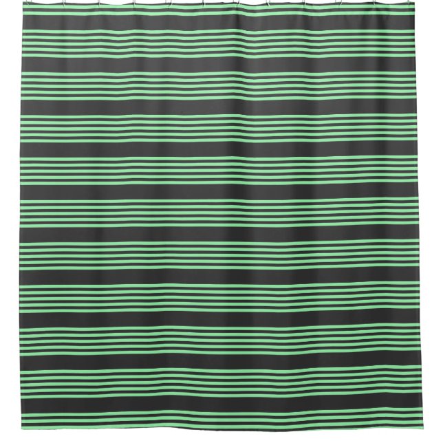 Green and charcoal five stripes pattern shower curtain (Front)