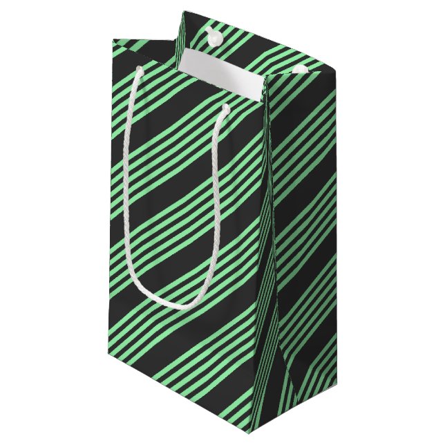 Green and charcoal five stripes pattern small gift bag (Front Angled)