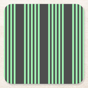 Green and charcoal five stripes pattern square paper coaster