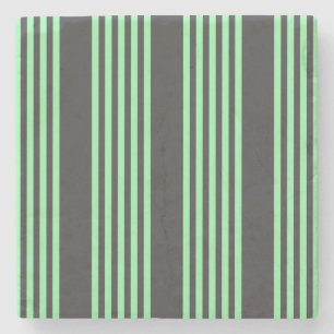 Green and charcoal five stripes pattern stone coaster
