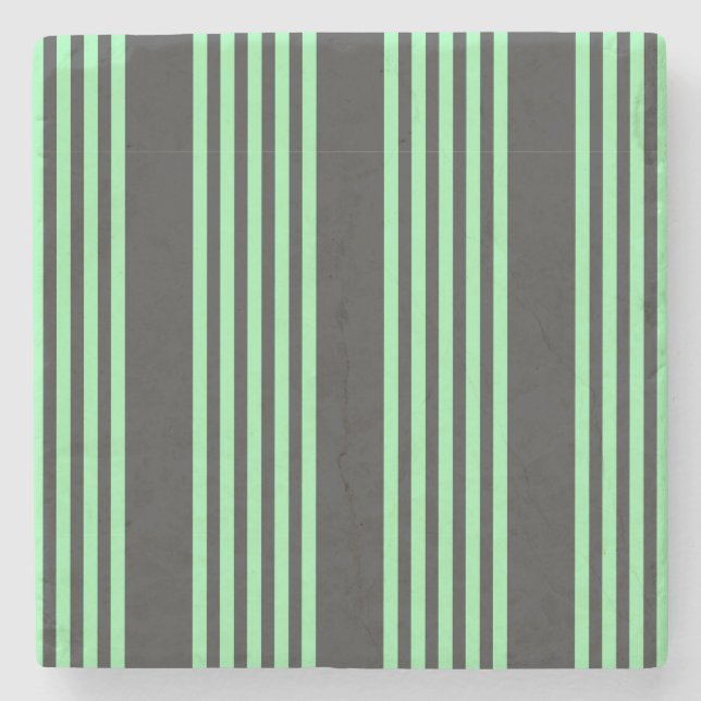 Green and charcoal five stripes pattern stone coaster (Front)