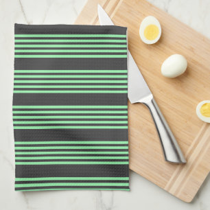 Green and charcoal five stripes pattern tea towel