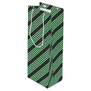 Green and charcoal five stripes pattern wine gift bag