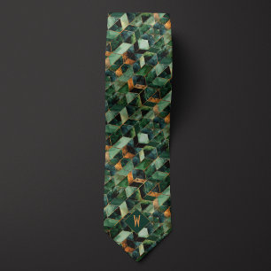 Green and Copper Watercolor Monogram Tie