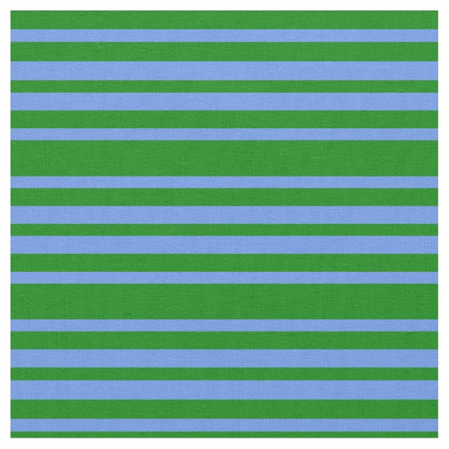 Green and Cornflower Blue Coloured Striped Pattern Fabric (Close Up)