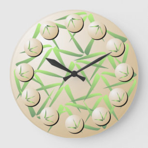 Green and Cream Bamboo Leaf Wall Clock