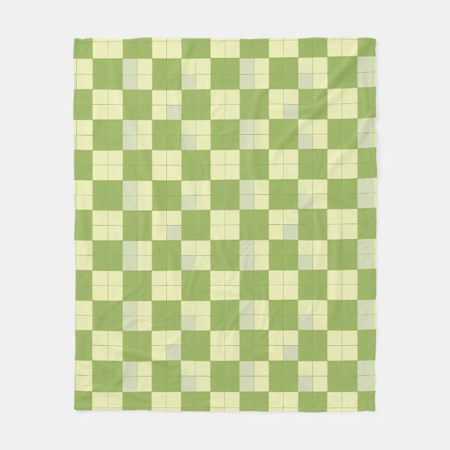 Green and Cream Chequered Tile Pattern Fleece Blanket (Front)