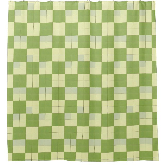 Green and Cream Chequered Tile Pattern Shower Curtain (Front)
