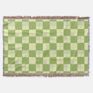 Green and Cream Chequered Tile Pattern Throw Blanket