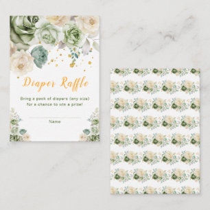 Green and Cream Floral Baby Shower Diaper Raffle Enclosure Card