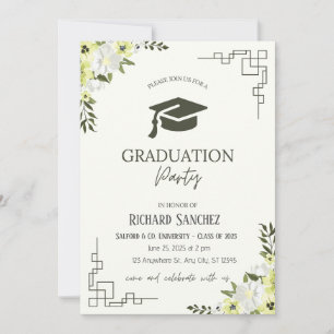Green and Cream Floral Graduation Invitation
