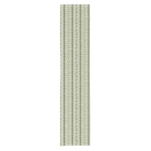 Green and Cream Ikat, Banded Scallop Short Table Runner