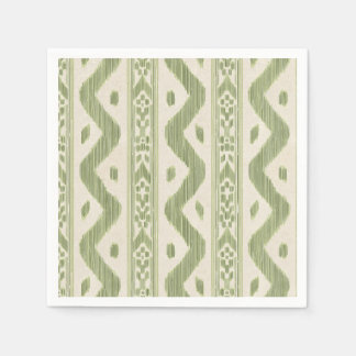 Green and Cream Ikat Cocktail Napkins, Woven Strip Napkin
