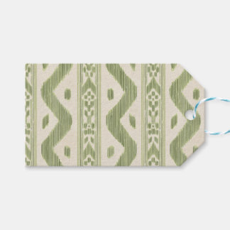 Green and Cream Ikat Gift Tags, Small Scale Woven Tags