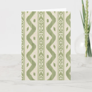 Green and Cream Ikat Greeting Card, Woven Stripe Card