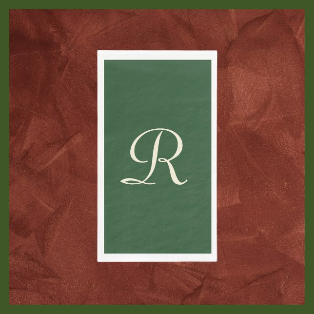 Green and Cream Monogrammed Minimalist Napkin (Creator Uploaded)