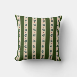 Green And Cream Stripes And Flowers Cushion