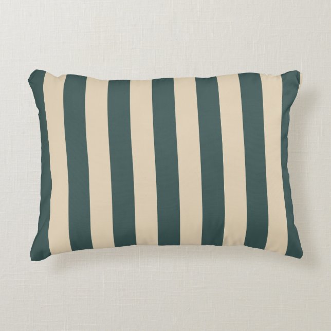 Green And Cream Vertical Stripes Decorative Cushion (Front)
