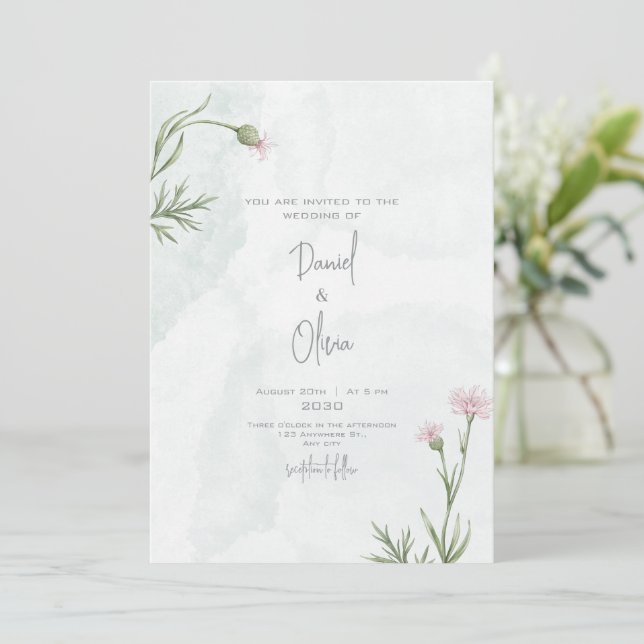 Green and Elegant Floral Wedding Invitation (Standing Front)