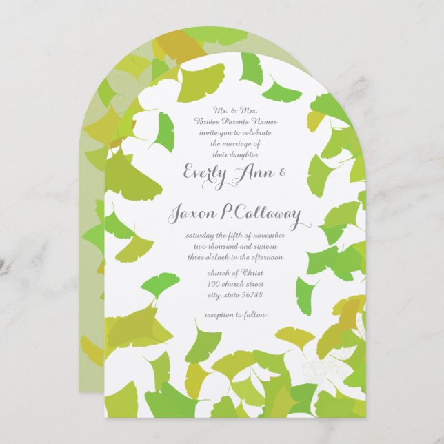 Green and Fall colour Ginkgo Leaves Wedding Invitation (Front/Back)