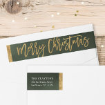 Green and Faux Foil Christmas Return Address Wrap Around Label<br><div class="desc">Custom printed wraparound return address labels to coordinate with our Merriest holiday collection. This elegant design features a hunter green watercolor background with hand-lettered script Merry Christmas typography with faux gold foil accents. Personalise it with your name and return address or other custom text. Use the design tools to change...</div>