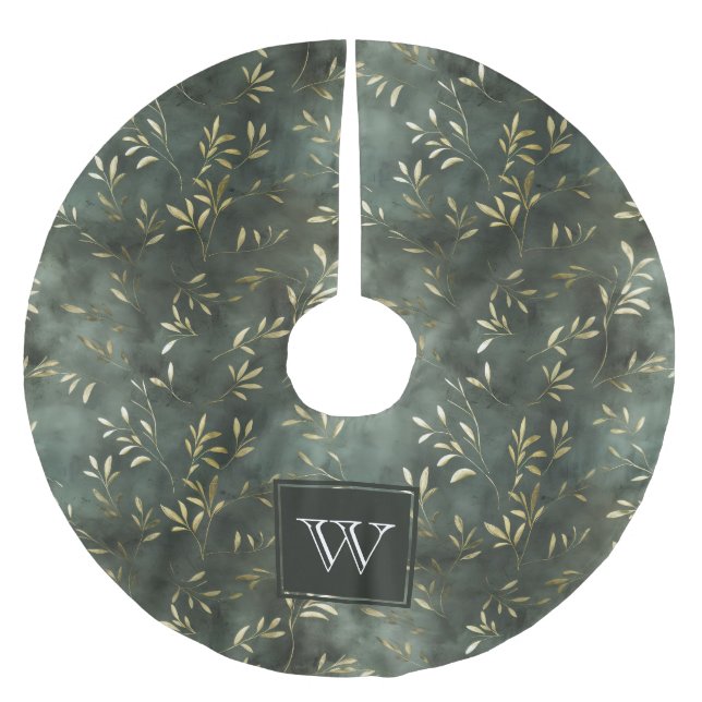 Green and Faux Gold Olive Leaf Tree Skirt (Front)