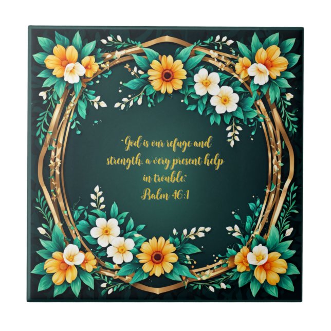 Green and Floral Wreath Customisable Tile (Front)