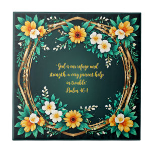Green and Floral Wreath Customizable Tile