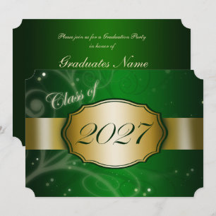 Green and Gold 2027 Graduation Party Invitation