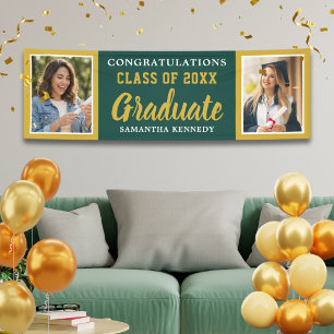 Green And Gold 2 Photo Congrats 2026 Graduation Banner