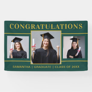 Green And Gold 3 Photo Graduation Congratulations  Banner