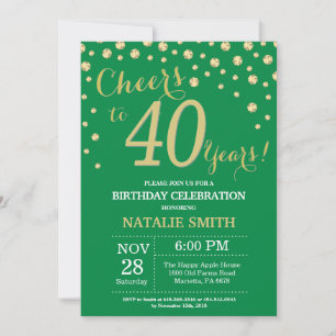 Green and Gold 40th Birthday Diamond Invitation