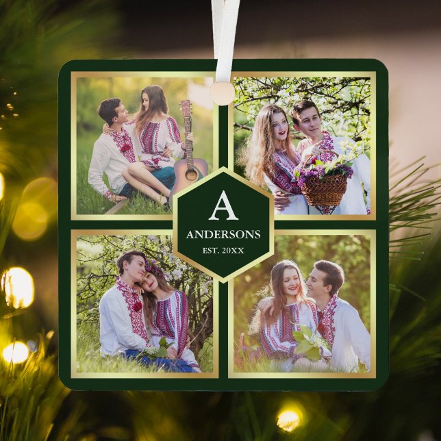 Green and Gold 4 Pictures Family Photo Collage Metal Tree Decoration (Creator Uploaded)
