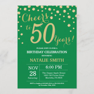 Green and Gold 50th Birthday Diamond Invitation