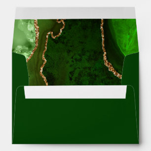 Green and Gold Agate Marble Wedding Envelope