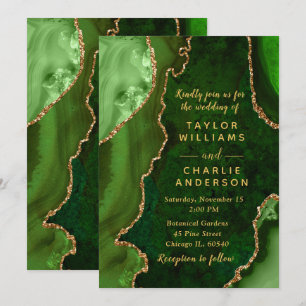 Green and Gold Agate Marble Wedding Invitation