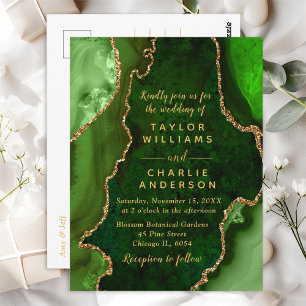 Green and Gold Agate Marble Wedding Postcard